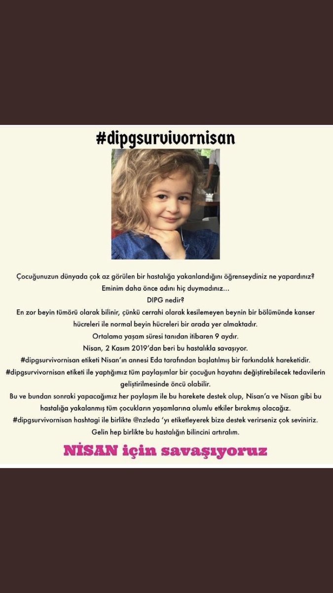 semacayc's tweet photo. Küçük Nisanımızın büyük savaşı için... farkındalık yaratalım sesimizi duyuralım #dipgsurvivornisan @nzleda https://t.co/CXZd29KGD5
