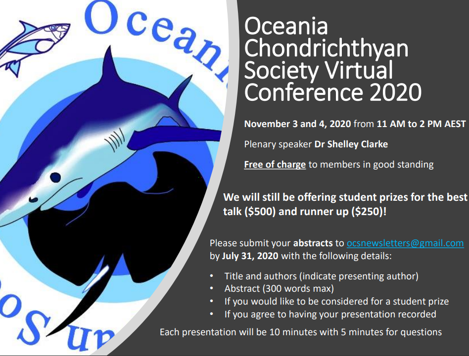 OceaniaSharks's tweet photo. OCS members save the date!!!

On the 3rd &amp; 4th of November, OCS will be hosting a virtual conference for its members with plenary speaker Dr Shelley Clarke.

Abstracts due by 31st July 

Not a member? If you would like to join you can become a member here https://t.co/tEjFch02TU https://t.co/HGv4Ysxozr