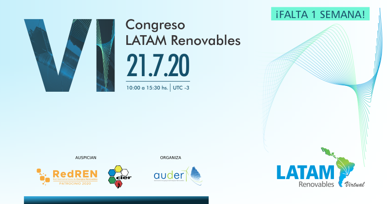 auderuy's tweet photo. #LATAMrenovables | Comienza la cuenta regresiva... Solo falta 1 semana. Te esperamos el 21 de julio en el VI Congreso LATAM Renovables Virtual. ♻️☀️🍃🌊

+ info: https://t.co/aHwjSBWrUK 
Por inscripciones: https://t.co/acwOLzgiLQ

Auspicia: @CIER_Energia #RedREN https://t.co/wU0mTgdDL6