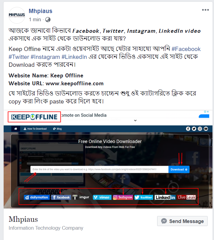 MHPIAUS's tweet photo. আজকে জানাবো কিভাবে #Facebook #Twitter #Instagram #Instagram #𝙇𝙞𝙣𝙠𝙚𝙙𝙄𝙣 𝙫𝙞𝙙𝙚𝙤 একসাথে এক সাইট থেকে ডাউনলোড করা যায়?
বিস্তারিত ছবিতে👇👇 ।
#mhpiaus #keepoffline #twittervideodownload #facebookvideodownload #instagramvideodownload https://t.co/1pE3dNzCZ2