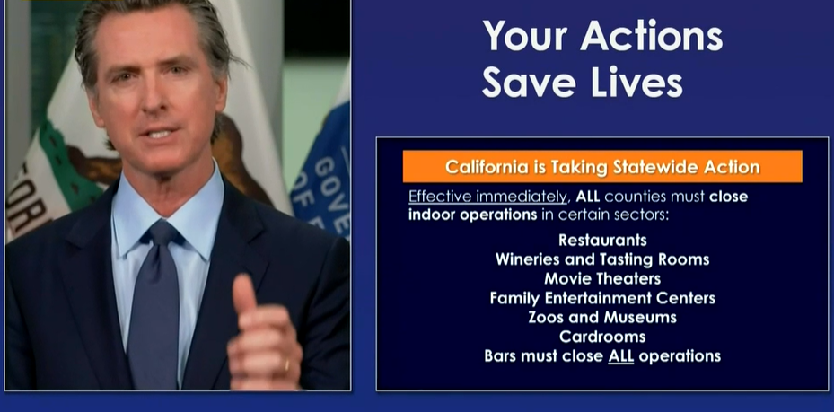 CBSLosAngeles's tweet photo. #BREAKING Gov. Newsom says 30 counties including Los Angeles, Orange Ventura to close indoor operations at fitness centers, worship services, hair salons, malls https://t.co/PEnMq4weTL https://t.co/HwGZFy0xJn