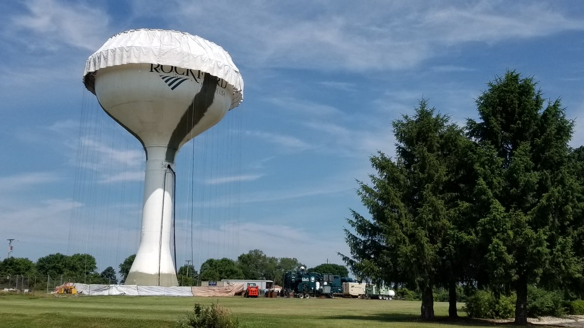 fehrgraham's tweet photo. The @CityofRockford's water tower is getting a new look. After years of wear on exterior and interior coating systems, the water tower needed abrasive blasting, structural upgrades and new paint. Fehr Graham is overseeing the project for the City of Rockford Water Division. https://t.co/5HlrZ7QvxS
