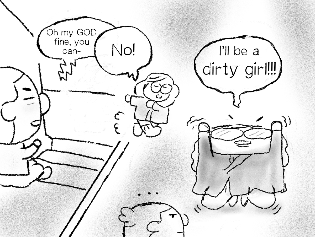 decided to draw a conversation i had with my mom earlier this year as a comic - it was a key example of something i call a 'roz moment' 