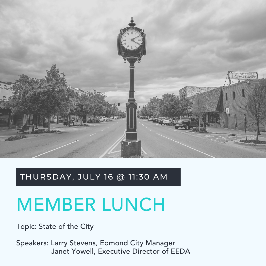 EdmondChamber's tweet photo. Join us virtually as we discuss the State of the City at our next Member Lunch on Thursday. 

Register: https://t.co/sngxMr0pkS https://t.co/smJ6Uye2a2