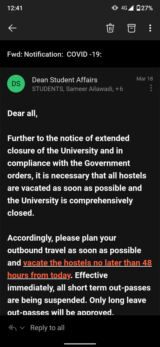sahaj_mamgain's tweet photo. We were told to vacate our hostles by March 20th. Other colleges still have students in their campuses.
The tuition fee didn't change either.
A ₹5000 refund for a hostel fee over a lakh and calling it voulentary is utter bullshit and has to be called out.
#BennettNeedsHelp https://t.co/6LTHNpQFc3