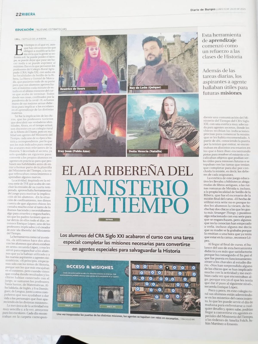 crasigloxxi's tweet photo. 🕰 ¡Os presentamos nuestro proyecto “El Ministerio del Tiempo, CRA Siglo XXI” desarrollado durante el tercer trimestre! Muchas gracias al @diariodeburgos y a @IsaMLAranda por contar tan bien nuestra historia #CentrosEducacyl @cfieburgos @crfptic @educacyl @cfiemiranda @TICABurgos https://t.co/wUOFTrC0i3