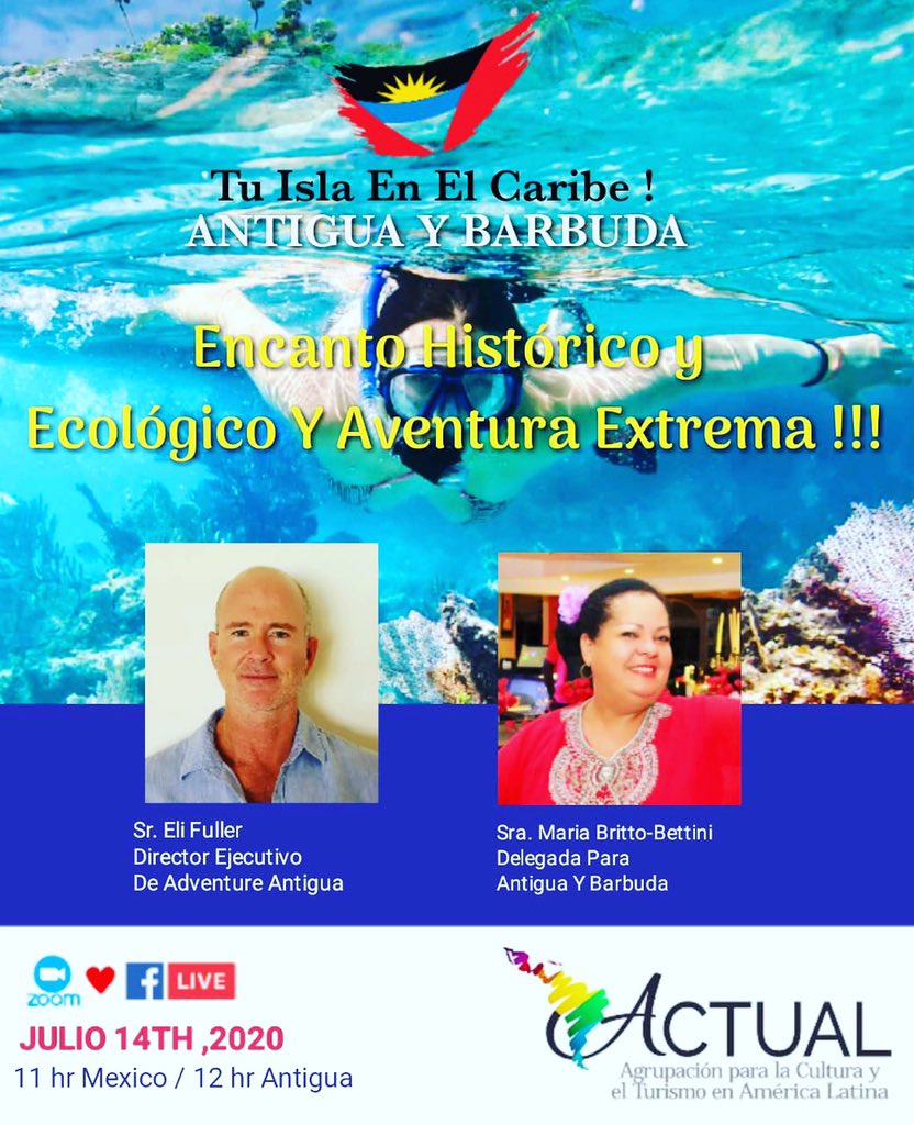 asoactual's tweet photo. Hi,
 
ACTUAL invites you to join us at the  web Zoom.
On 14th jul y 2020 11:00 AM Ciudad de México/Colombia
12:00 PM Antigua y Barbuda
Your Island in the Caribbean: Antigua y Barbuda. Historical &amp; Eco Charm,
 https://t.co/eyDFVH4VPI https://t.co/ibhpyKOhl8