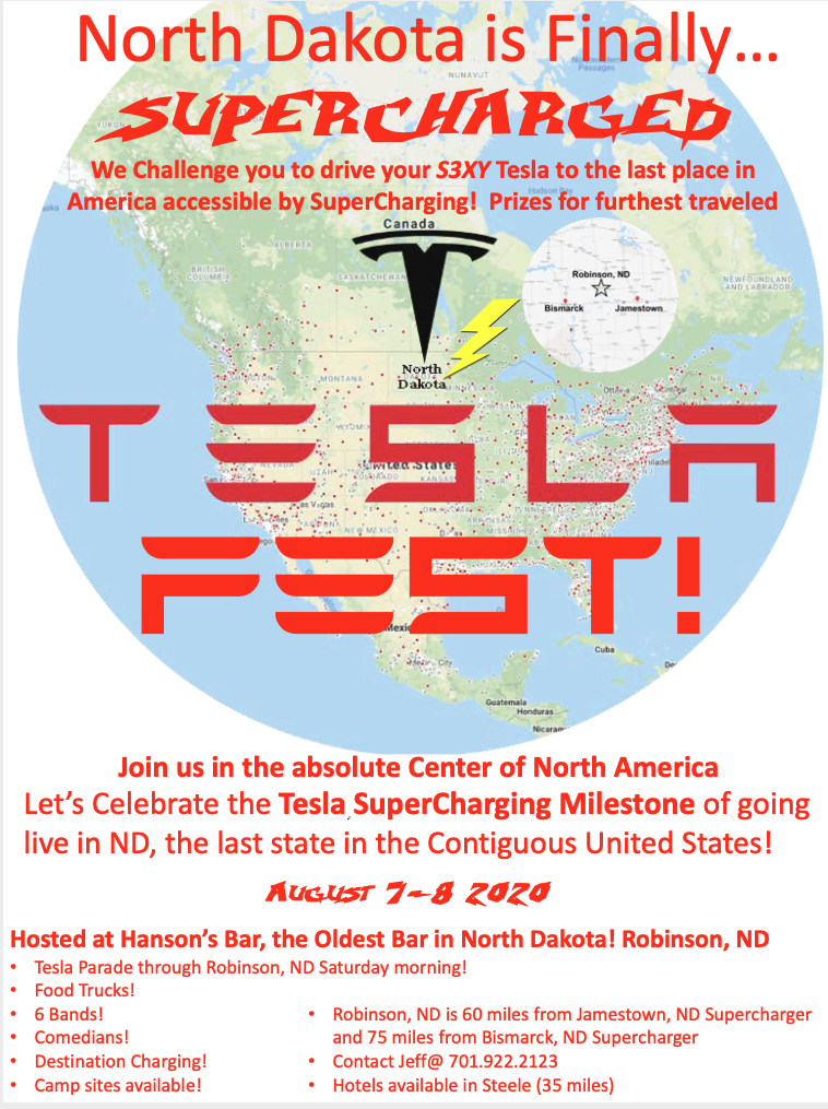mandystor's tweet photo. Tesla owners can finally drive across ND with confidence. This important landmark is clearly reflected in the $TSLA historic high and will be celebrated accordingly. Tesla owners, riders, coveters, and @elonmusk all welcome. https://t.co/JO3dZxKH28