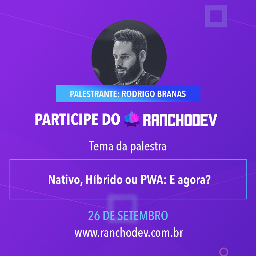 tegrame's tweet photo. Nesta edição do RanchoDev, teremos na trilha 01 @rodrigobranas arquiteto de software, especialista no desenvolvimento de aplicações web há mais de 15 anos, Youtuber e autor do livro AngularJS Essencial.
Acesse o site: https://t.co/nwfpw11AHx

#desenvolvedor  #ranchodev https://t.co/cX6yS6OfVq
