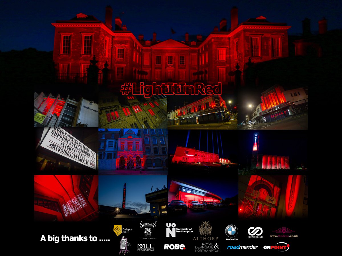 This time last week we were painting the town red whilst trending on Twitter! #LightItInRed A big thank you to @AlthorpHouse @cspencer1508 @RoyalDerngate @DelapreAbbey @WollastonBMW @UniNorthants @mlepyro @theroadmender @SteffansUK @LGTheatre @DecoNorthampton @ClearsoundPro