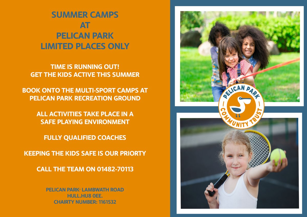 Pelican_Park1's tweet photo. Summer Term is fast approaching - get the kids active this summer and book onto the Summer Camps at Pelican Park. All sessions are affordable and accessible on you door-step! Call the Team on 01482-703114.  #summercamps #sport #summer #GetActive https://t.co/EBY8I2OTLL