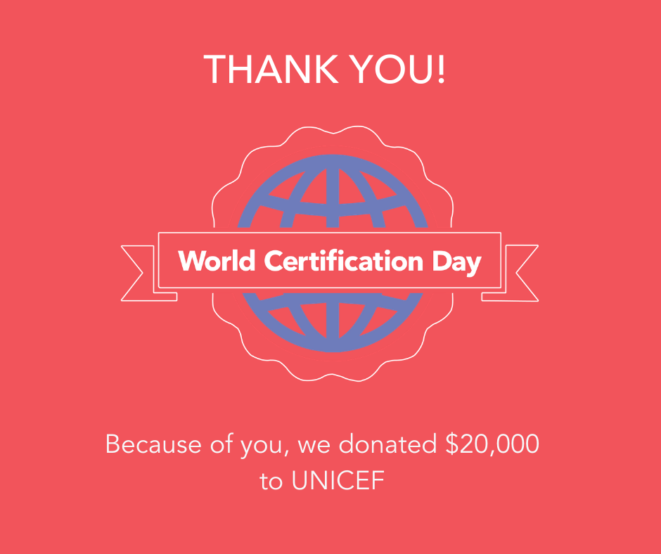 HubSpotAcademy's tweet photo. Thank you to everyone who participated in #WorldCertificationDay on July 10th! Because of you, we raised and donated $20,000 to UNICEF 🎓🧡 https://t.co/bUTsI6Eml0