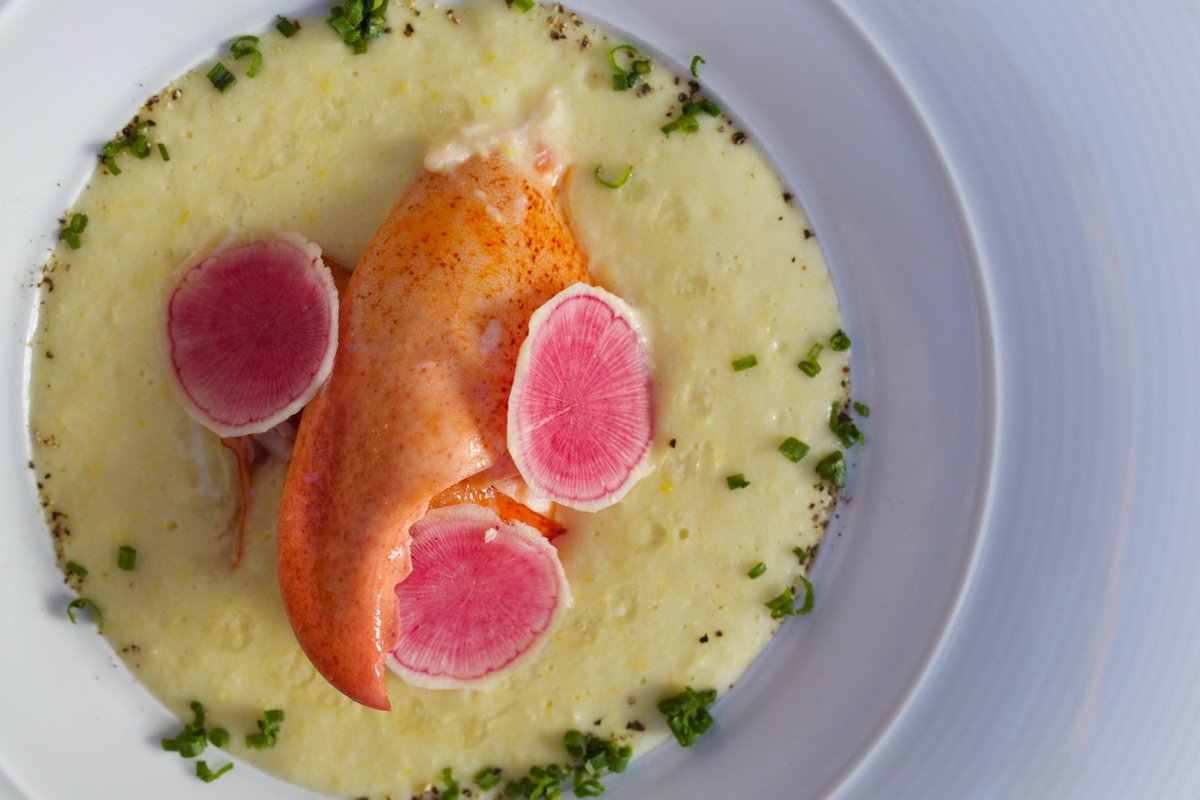 barringtonsclt's tweet photo. Guess who's back!? Our beloved Sweet Corn soup! with Poached Maine Lobster, Julienne Radish, and Truffle Oil. Page 75 in #BruceMoffettCooks #barringtonsclt #clteats #moffettrestaurantgroup #cornsoup #lobster #eatdrinkclt #clteats #cltrestaurants https://t.co/VsttXy2ui8