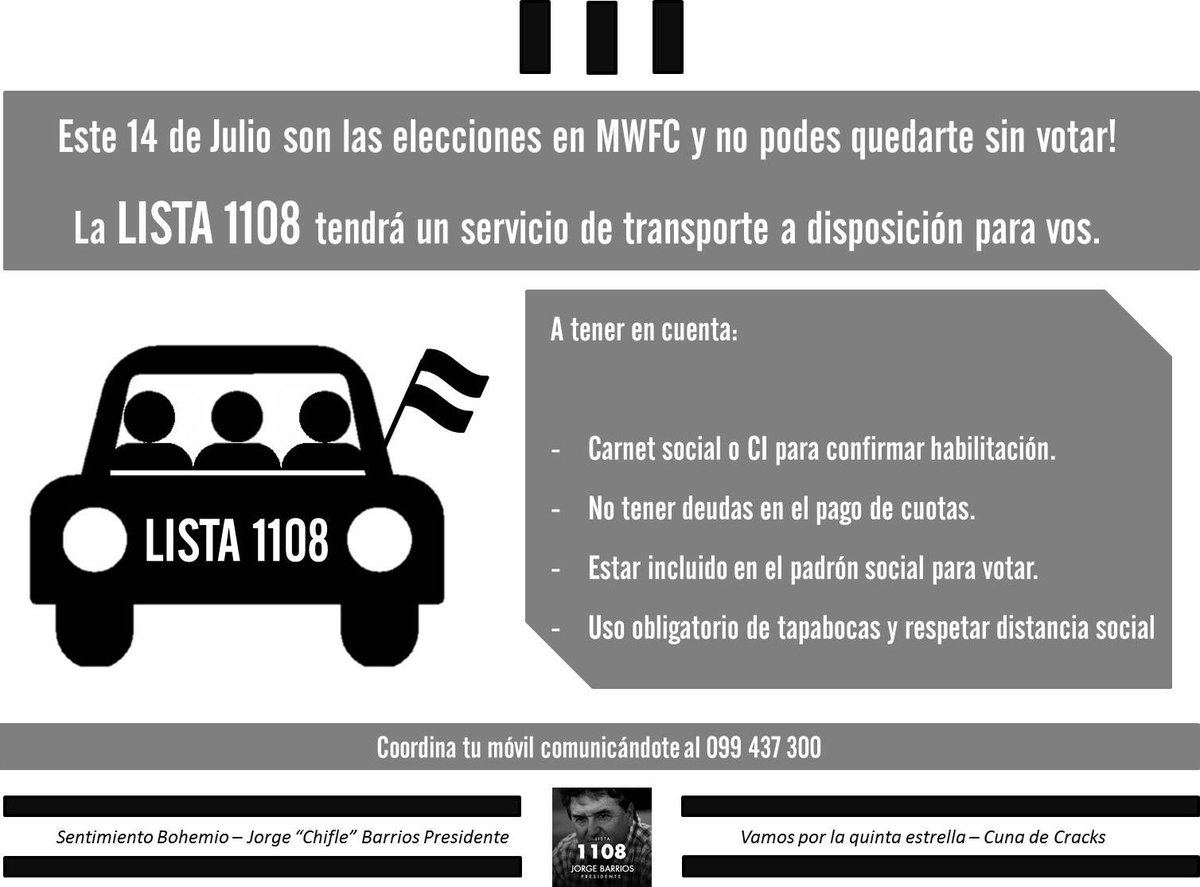 Lista1108Sb's tweet photo. No te quedes sin votar!
#ChiflePresidente #Lista1108 #SentimientoBohemio #Vamosporlaquintaestrella #Cunadecracks #MWFC #Wanderers https://t.co/c4iIJ1WIDb