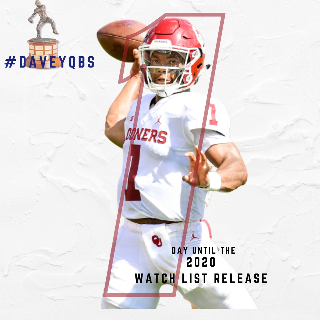daveyobrien's tweet photo. Tomorrow's the day! We'll announce our watch list at 1 p.m. (ET) Tuesday. Which one QB will join this #1 in the Davey O'Brien family? Stay connected to the Davey O'Brien Award social media accounts for all the latest. #DaveyQBs #CFBWatchMe https://t.co/U0jyMfaHxu