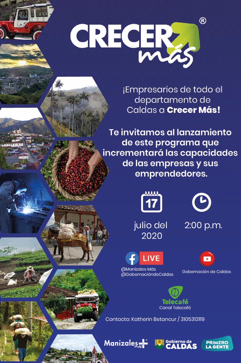 Este es un gran momento para acceder a conocimientos empresariales que llevarán a tu empresa a consolidarse y permanecer en el tiempo. Entérate de todo lo que el programa ´Crecer Más´ tiene para los empresarios de nuestro departamento de Caldas.
¡Conéctate!