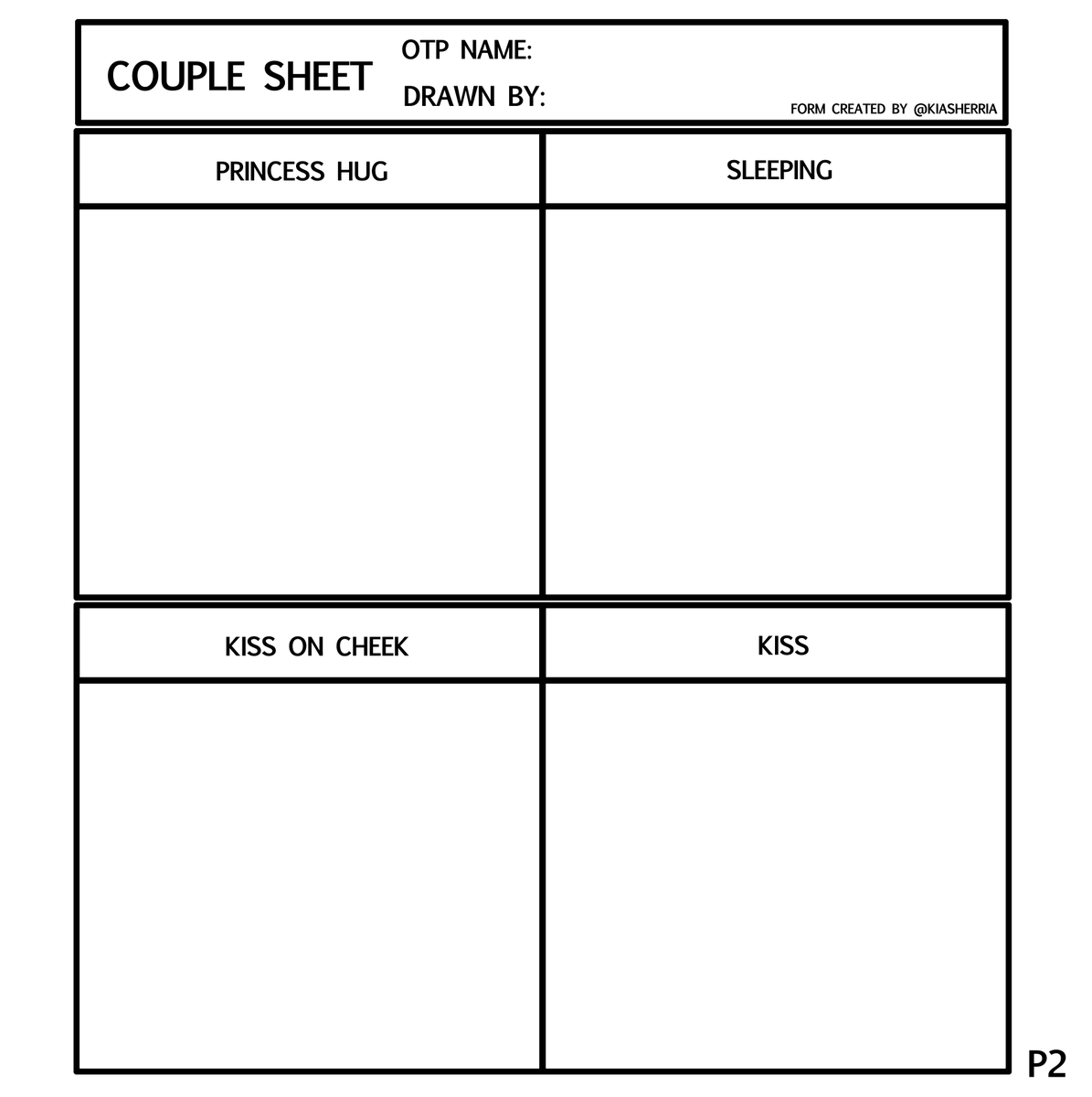 A cute sheet to fill out for your ship and OTP. ?
Please feel free to take those and use or modify the options.
Those are large PNG. You can just draw under the layers, the frames are already filled. (The black parts are transparent for your layers.)
Have fun?
#16OTPChallenge