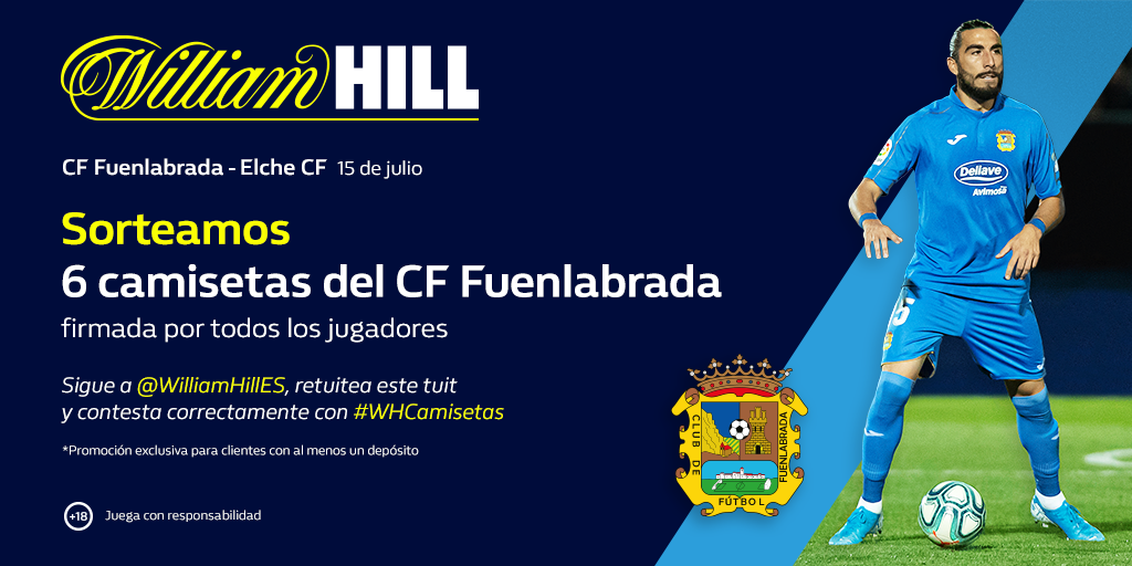 WilliamHillES's tweet photo. 👕 ¡Sorteamos 6 camisetas firmadas del @CFuenlabradaSAD!

✅ Síguenos
🔃 Haz RT
✅ Sé cliente

🗣️ Responde con #WHCamisetas y cuántos goles ha metido el CF. Fuenlabrada en los partidos del Torres.

⏰ Comienzo del Sorteo: 16/07/20

T&amp;C 👉https://t.co/Ys2d2J1dCP https://t.co/BRs8pTVHvh