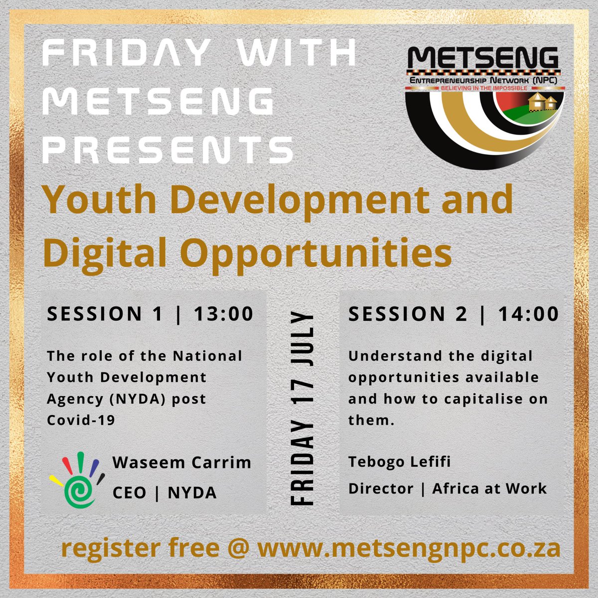 HBX_SouthAfrica's tweet photo. Join us this Friday live on Zoom and on our Facebook page. To register click on this link https://t.co/DnAtWcYdaZ
#FridayWithMetseng https://t.co/ruNyuNkDes
