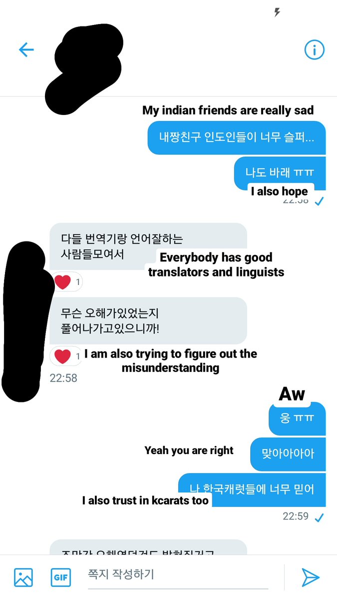 Conversation 1: with my abc korean close friend. (The in tweet mentioned translation with tweet is after this conversation)
