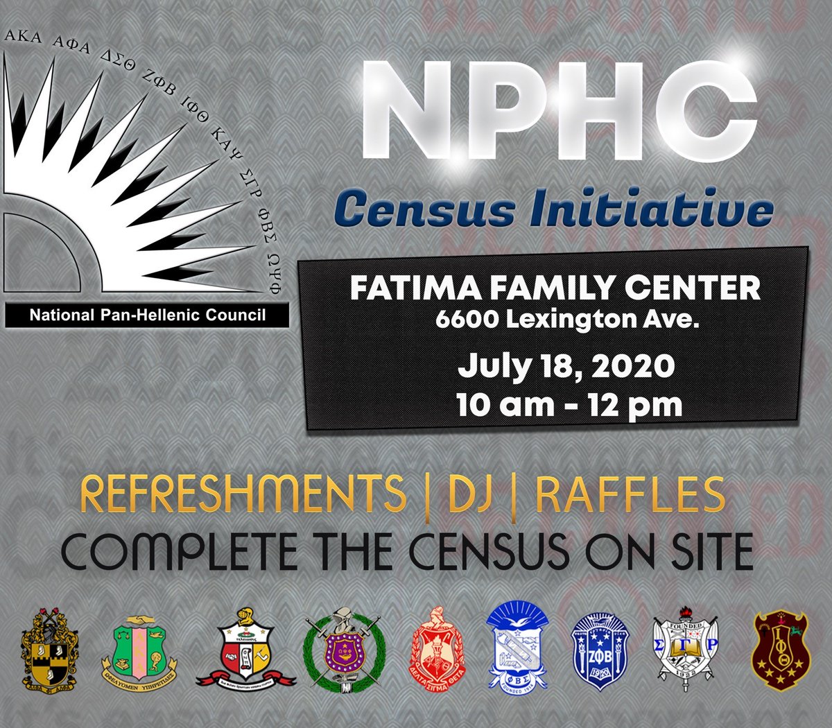 asiatowncle's tweet image. This Saturday! Head over to Fatima Family Center for a physically distanced Census party with refreshments, DJ, and raffles from @NPHCHQ #completecountcle