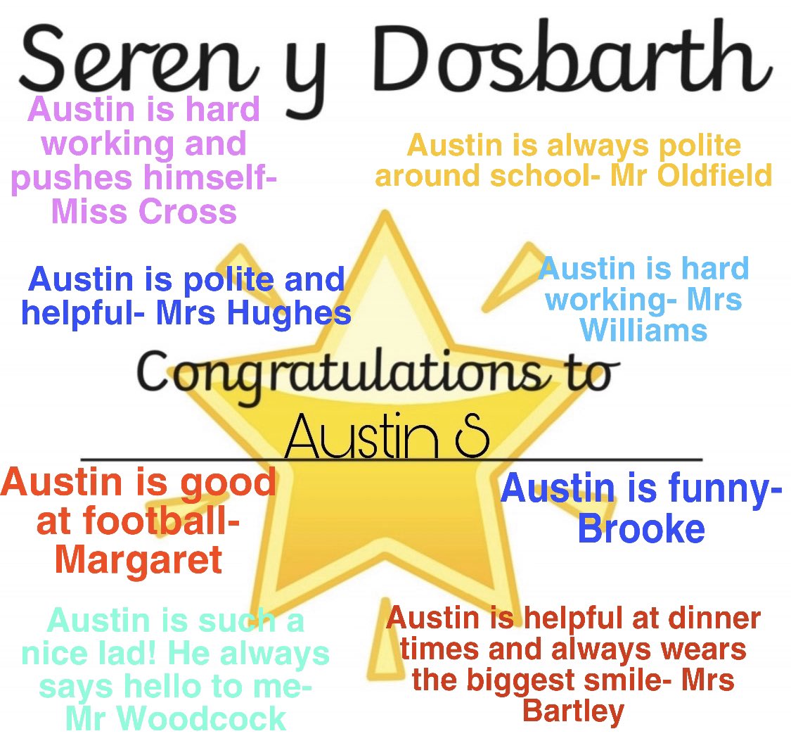 misscross56's tweet photo. Lovely comments for our star of the week Austin! @YsgolMaesglas https://t.co/UTyg72Rbkc