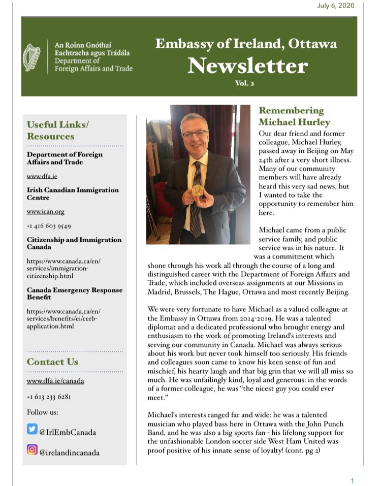 The latest edition of our Newsletter is now available on our website! Visit bit.ly/2Okd2rA for the latest news and events 🇮🇪🇨🇦🗞