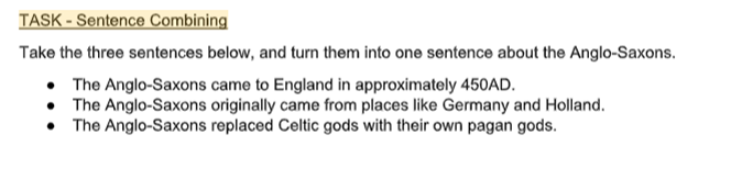 This is sentence combining - take three shorter sentences and turn them into one complex sentence. Another brilliant idea that progresses on from previous techniques.