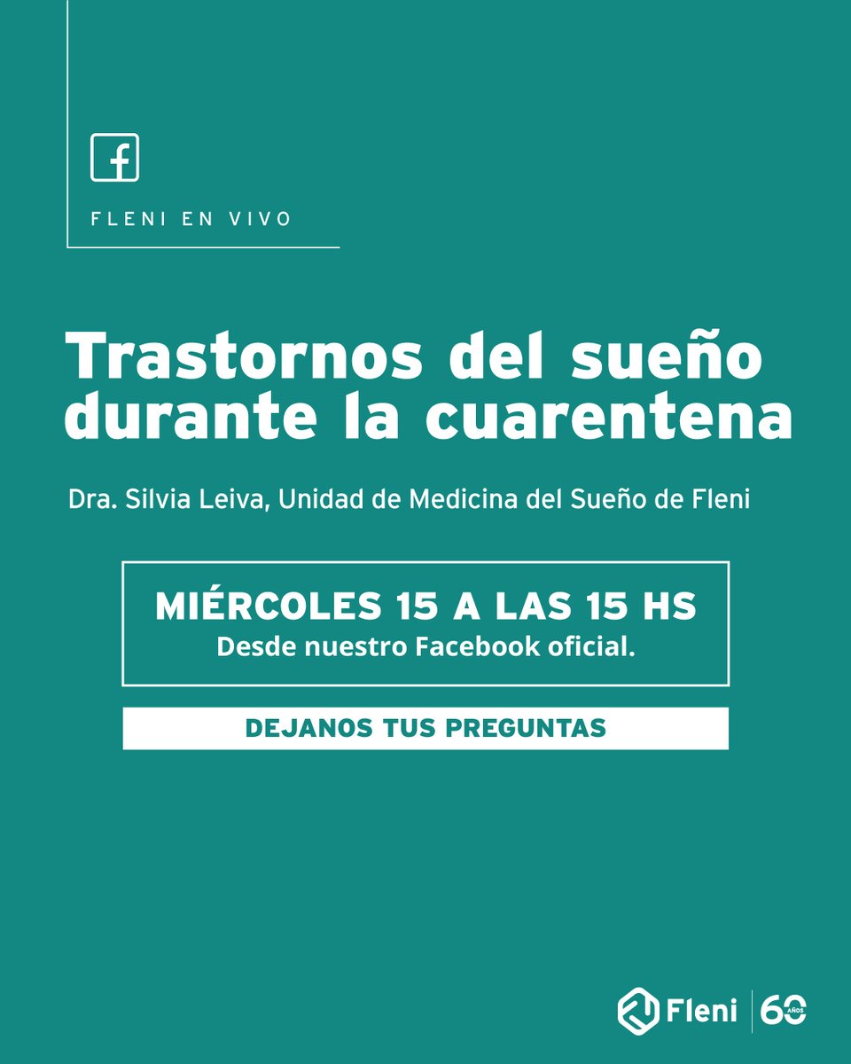 Los invitamos a sumarse en la Charla Abierta a la Comunidad que llevará adelante la Dra. Silvia Leiva, Unidad de Medicina del Sueño de Fleni, titulada Trastornos del sueño durante la cuarentena.

📆 Miércoles 15 de julio a las 15hs por facebook.com/FleniOficial

¡Te esperamos!