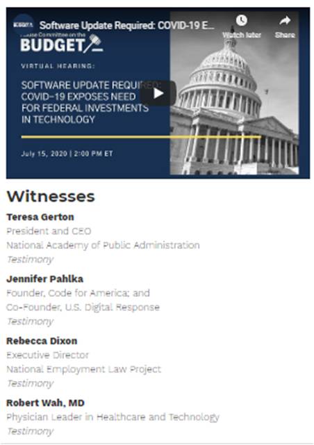 Testifying Wed 15 July at 2pm @housebudgetGOP <a href="/HouseBudgetDems/">House Budget Committee Democrats</a> budget.house.gov/legislation/he… on #HealthIT  in #COVID19  Strengthen #publichealth and #research access to interoperable health information pool we've created Maintain #privacy #security and personal control <a href="/commons_prjct/">The Commons Project Foundation</a>