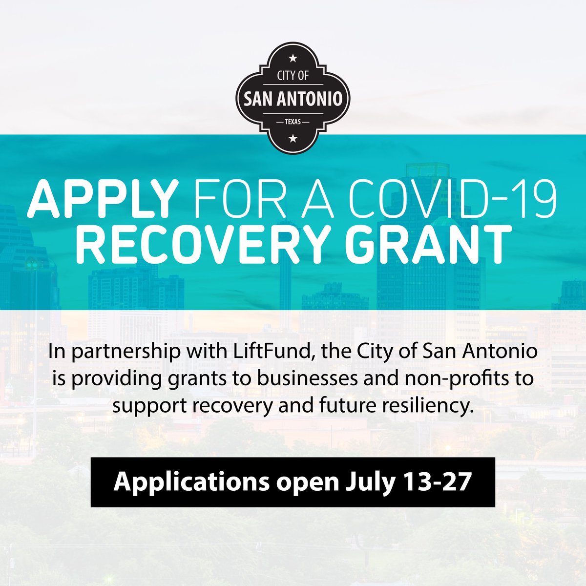 Has your #smallbusiness or #nonprofit been financially impacted by the #COVID19 pandemic? You may be eligible for a COVID-19 Recovery Grant from the City of San Antonio. Applications are OPEN NOW through July 27th. Visit covid19.sanantonio.gov/recoverygrants to learn more and apply. #SATX