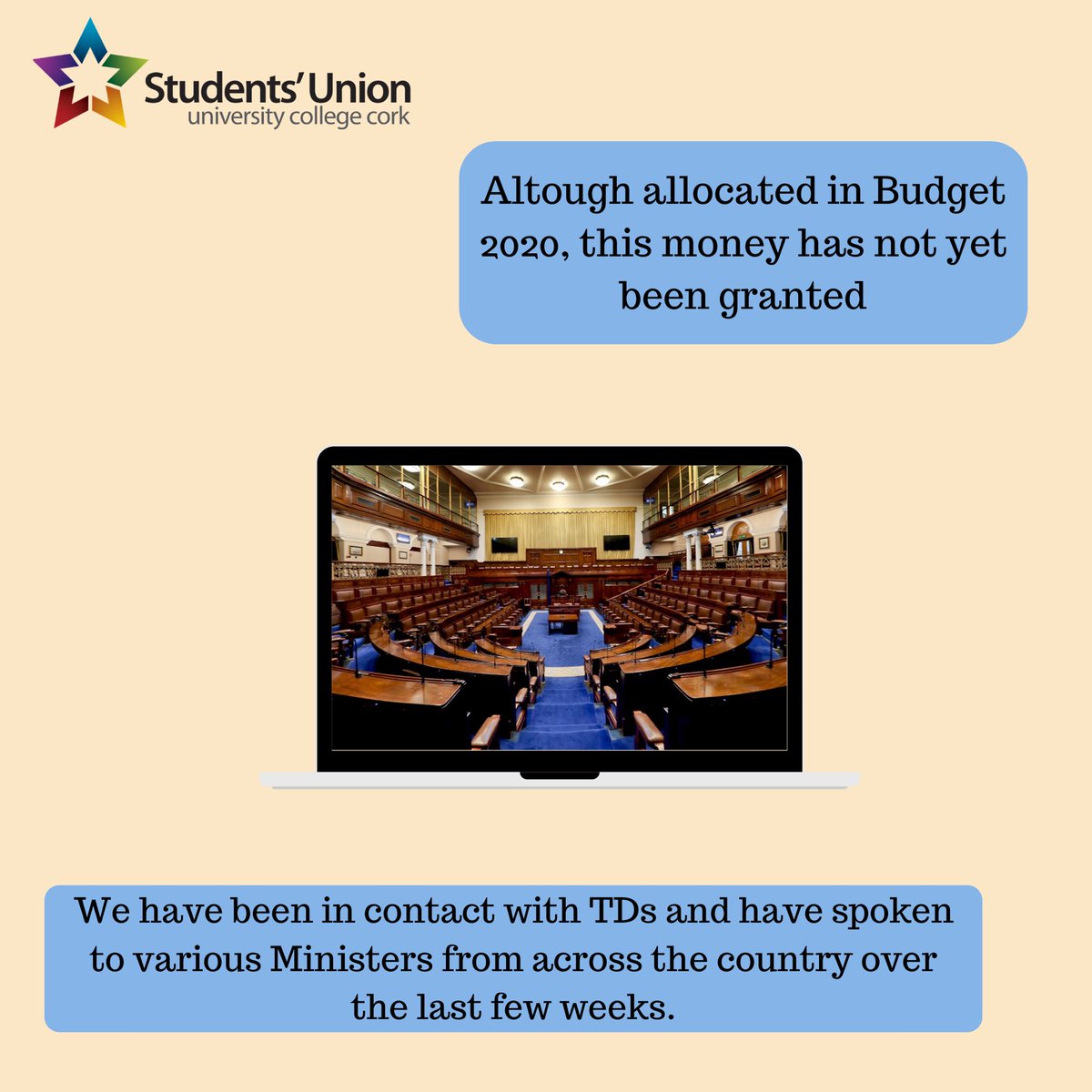 UCCSU's tweet photo. The additional €2 million funding allocated in Budget 2020 for mental health services on Irish campuses has not yet been granted

Funding is needed now more than ever to support students in these challenging times, ensuring swift access to MH services for those who need it ✅ https://t.co/tp66FO81oH