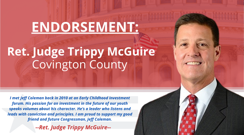 JeffColemanAL's tweet photo. I am truly humbled to have the support from so many local leaders here in our great district. Thank you to Judge McGuire for his confidence and kind words! Make sure to get out and vote tomorrow in this important election! https://t.co/pk6HLIV51G