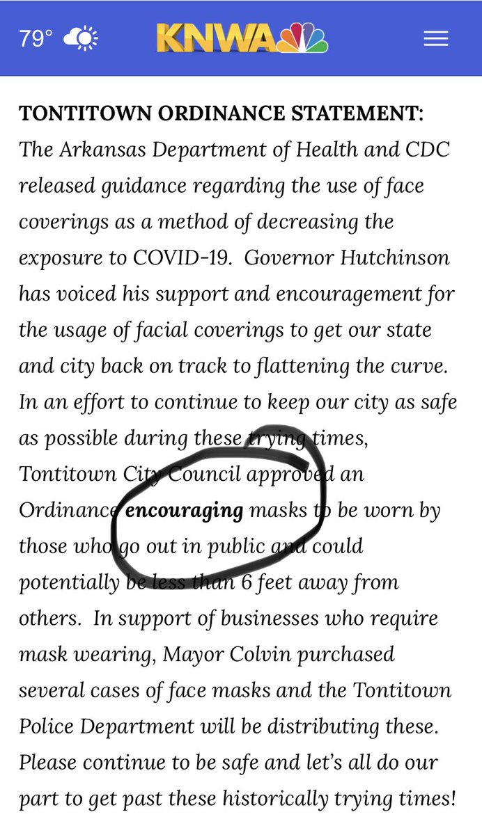 LiveSpringdale's tweet photo. @ginnylauren @MaskTheOzarks @IrvinCamachoAR @Springdale_AR @ArkansasCovid Actually Irvin, their ordinance is a legally binding suggestion. I’d suggest actually reading it. https://t.co/W7paS12r29
