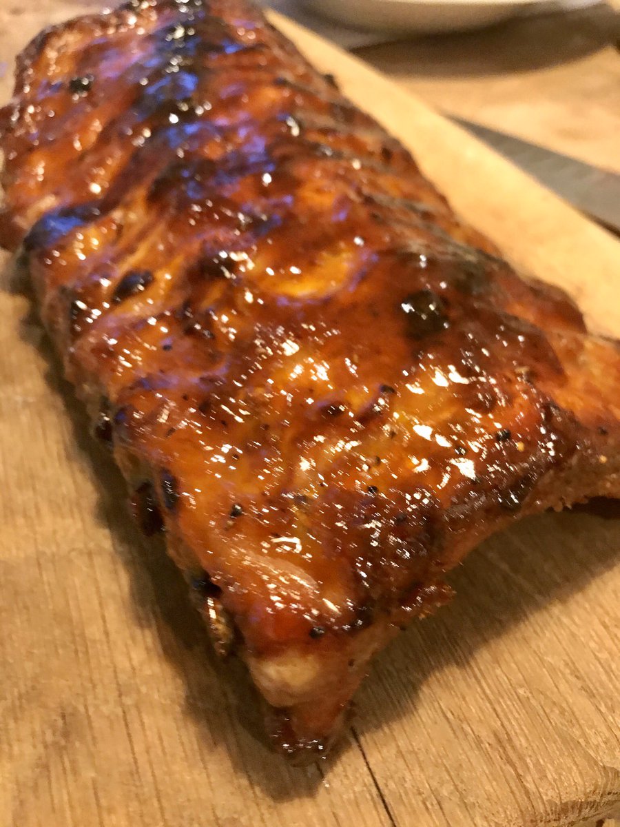 Your Whiskey Glazed Rack of Spare Ribs is ready  @rob_makepeace !! Sorry you can’t eat it... (Steve isn’t!)