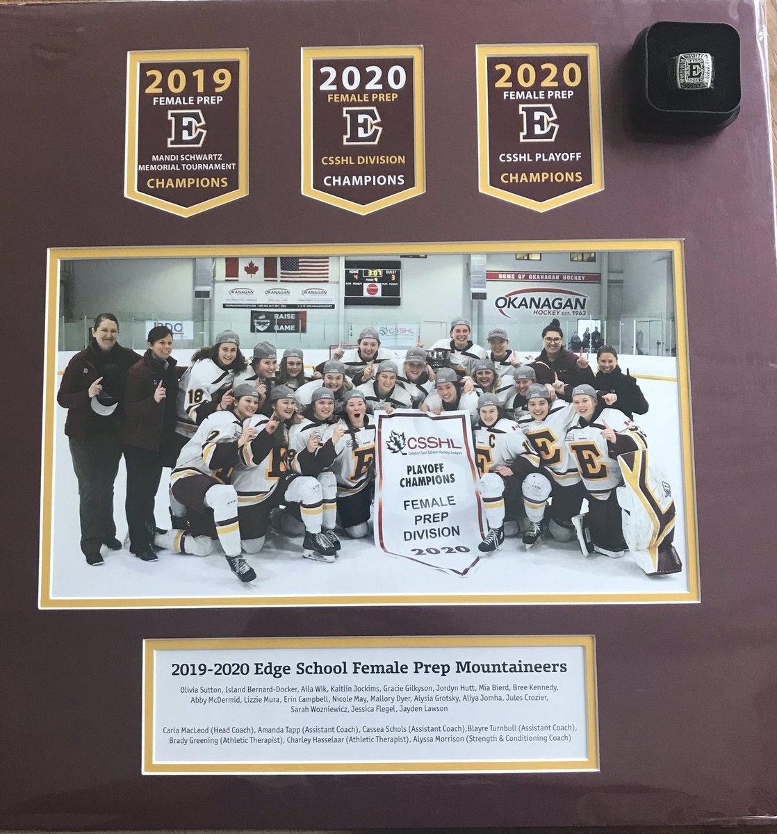 The day before hockey was shut down due to covid I was able to watch my daughters team win the CSSHL Championship. She just got her picture and championship ring and am looking forward to next season at Edge!