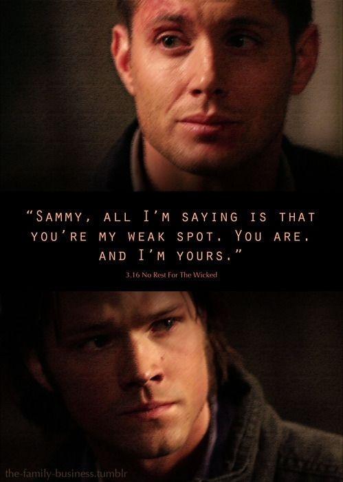 S3: "You're my weak spot. You are. And I'm yours." (No rest for the wicked)honorable mentions:"So yeah I know you, better than anyone else in the entire world." (Fresh blood)Origin of the samulet (A very supernatural Christmas)