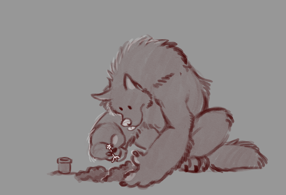 SushiSusii's tweet photo. As requested. A werewolf trying to plant a Tiny Little Flower~ https://t.co/3bPnEXP3De