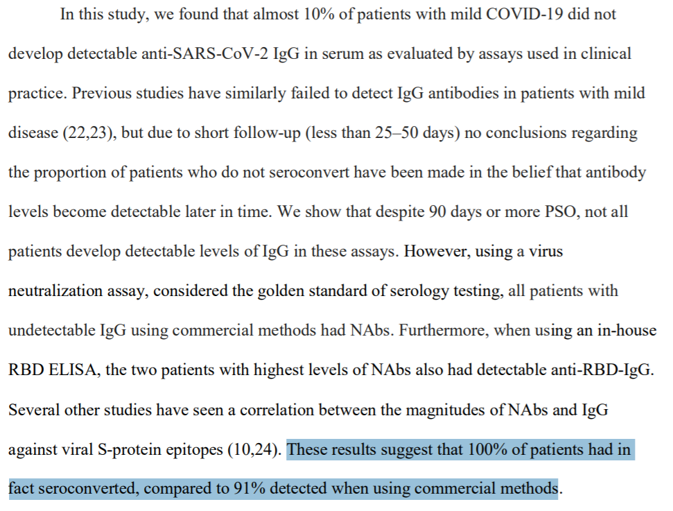 Re: "Finding T cells with (supposed) seronegativity is an issue when:1) Antibody test's sensitivity isn't stated"An illustration of the point that finding no antibodies can be due to one's test having low sensitivity, not a lack of antibodies: https://www.medrxiv.org/content/10.1101/2020.07.11.20151324v1.full.pdf