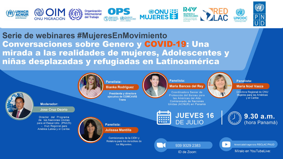 PNUD_ALGenera's tweet photo. ¿Cómo afecta la discriminación y la xenofobia a las mujeres desplazadas forzadamente, migrantes y refugiadas, en Latinoamérica en la pandemia del COVID-19? 🌎

🗓️JUEVES 16/07
⏰9:30am (Panamá) 
👩🏾‍💻Regístrate aquí➡️https://t.co/KzfLP6jau6  #MujeresEnMovimiento https://t.co/7ntRUM7Z94