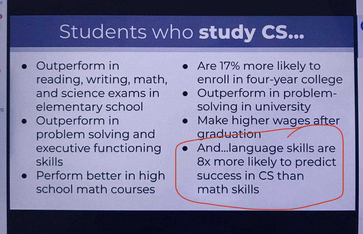 THS_Tech's tweet photo. Language skills are 8x more likely to predict success in CS than math skills. https://t.co/eSDIbtQEq2