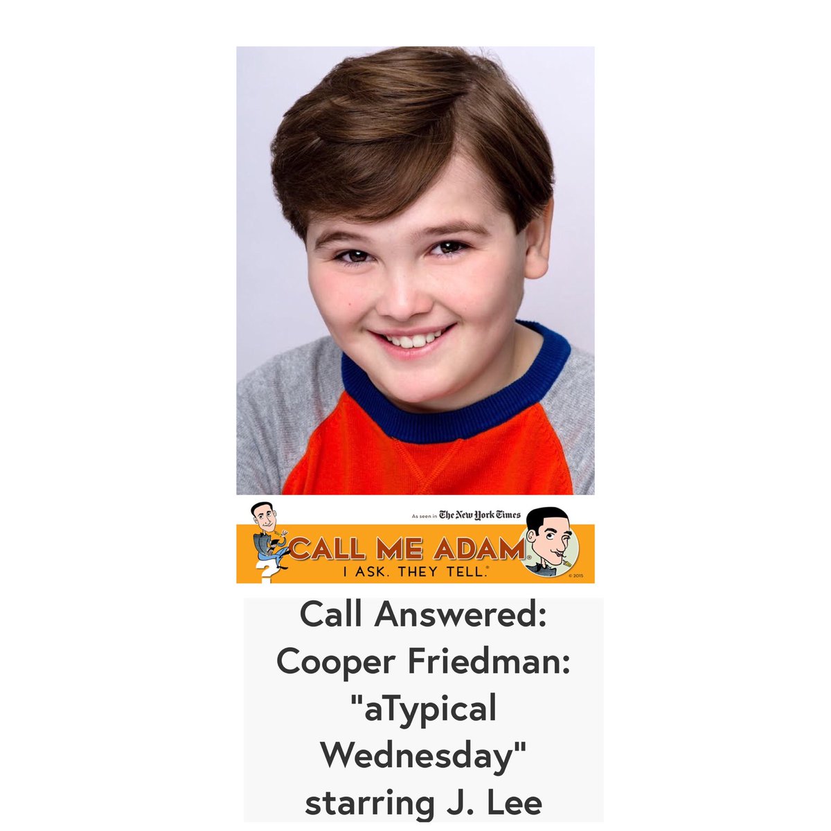 WeAreBluPrintPR's tweet photo. Actor @cooperjfriedman talks to @nytimes’ @CallMeAdamNYC about what he has learned about social justice based of his role in #aTypicalWednesday. https://t.co/uoK9eFNxbG. #CooperFriedman #CallMeAdam #mayhementertainmentpr https://t.co/FL64Wj0KEF