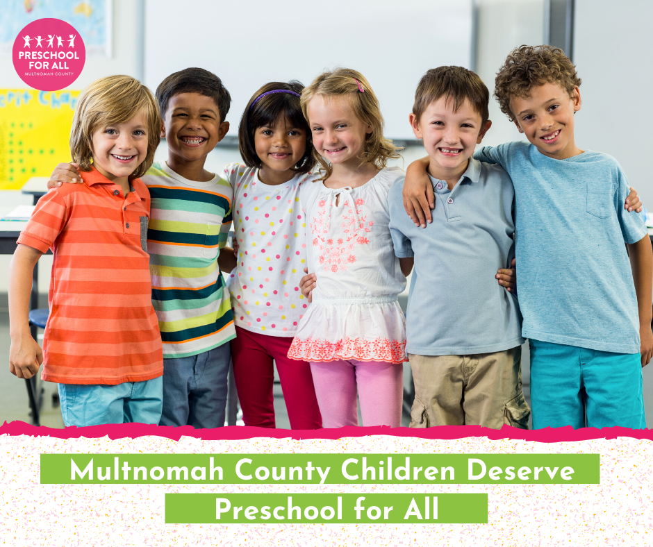 PreschoolForAll's tweet photo. Children in our county deserve high quality, joyful, tuition-free Preschool for All. Let’s make that a reality. Help us get Preschool for All referred to the ballot by sending a letter to Multco Commissioners today-- it takes less than 2 minutes! https://t.co/EgeBOQVNyx https://t.co/zJRihxwuiJ