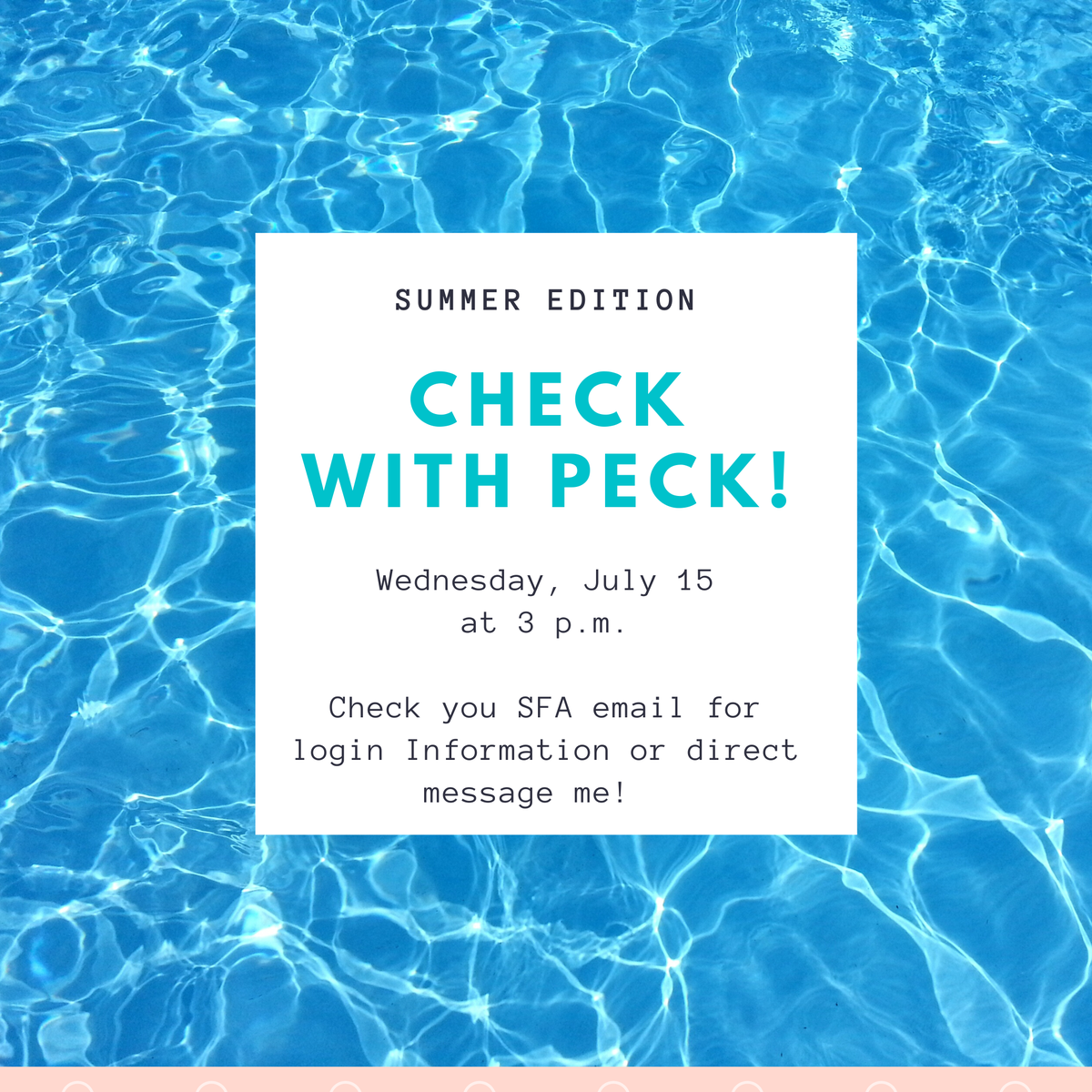 You know the drill. Our next Check with Peck will be this Wednesday at 3 p.m. If you've attended before - the same zoom link will work! I'll see you then!