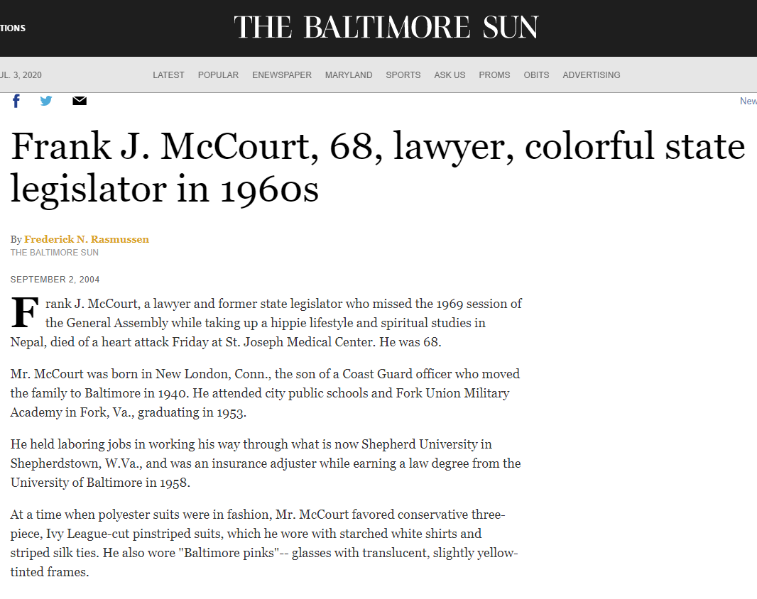 All's well that ends well - for Sen Frank McCourt who escaped all accountability for his grenade antics. And the forgiving judge (and former state legislator) who lived to be the ripe old age of 103. But not so much for the "good cop"  @BaltimorePolice George Guest 9/