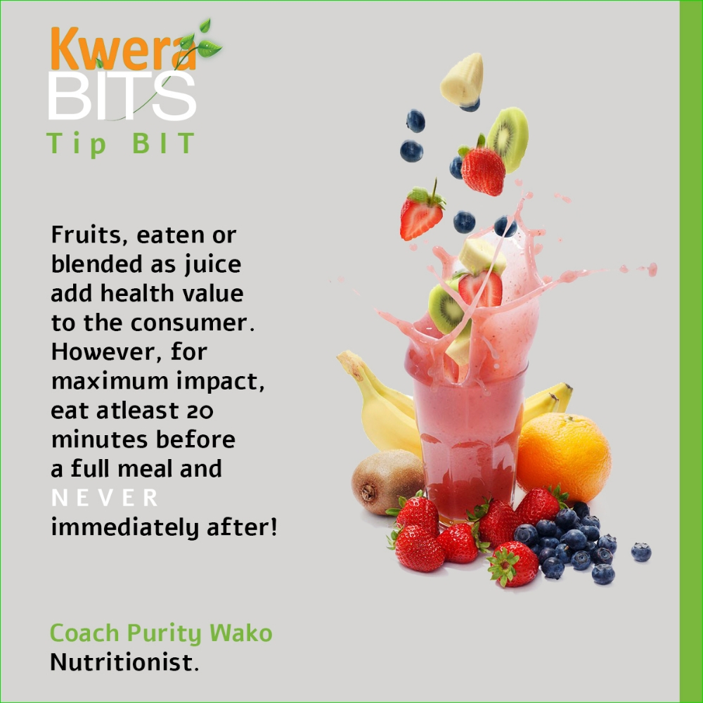 kwerabits's tweet photo. Fruits have countless value to our health but if eaten wrongly, they can be deadly. Eat fruits in-between meals to curb your hunger and for the love of God (and health😀), stop eating fruits immediately after a meal! #CoachPurity #PurityWako # #TipBIT #WeeklyTipBIT #KweraBITS https://t.co/65TmPMfB3E