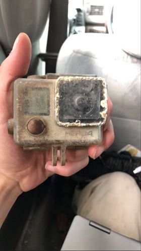 spaceghouls's tweet photo. So we found this GoPro under a rock in the Colorado River next to Colorado State Highway 131. They stayed at Routt National Forest I think? Sign says Crosho Lake. It was in the river for 4 years! Let's find them. #lostgopro #foundgopro #gopro #coloradoriver # https://t.co/dDROpOzNna