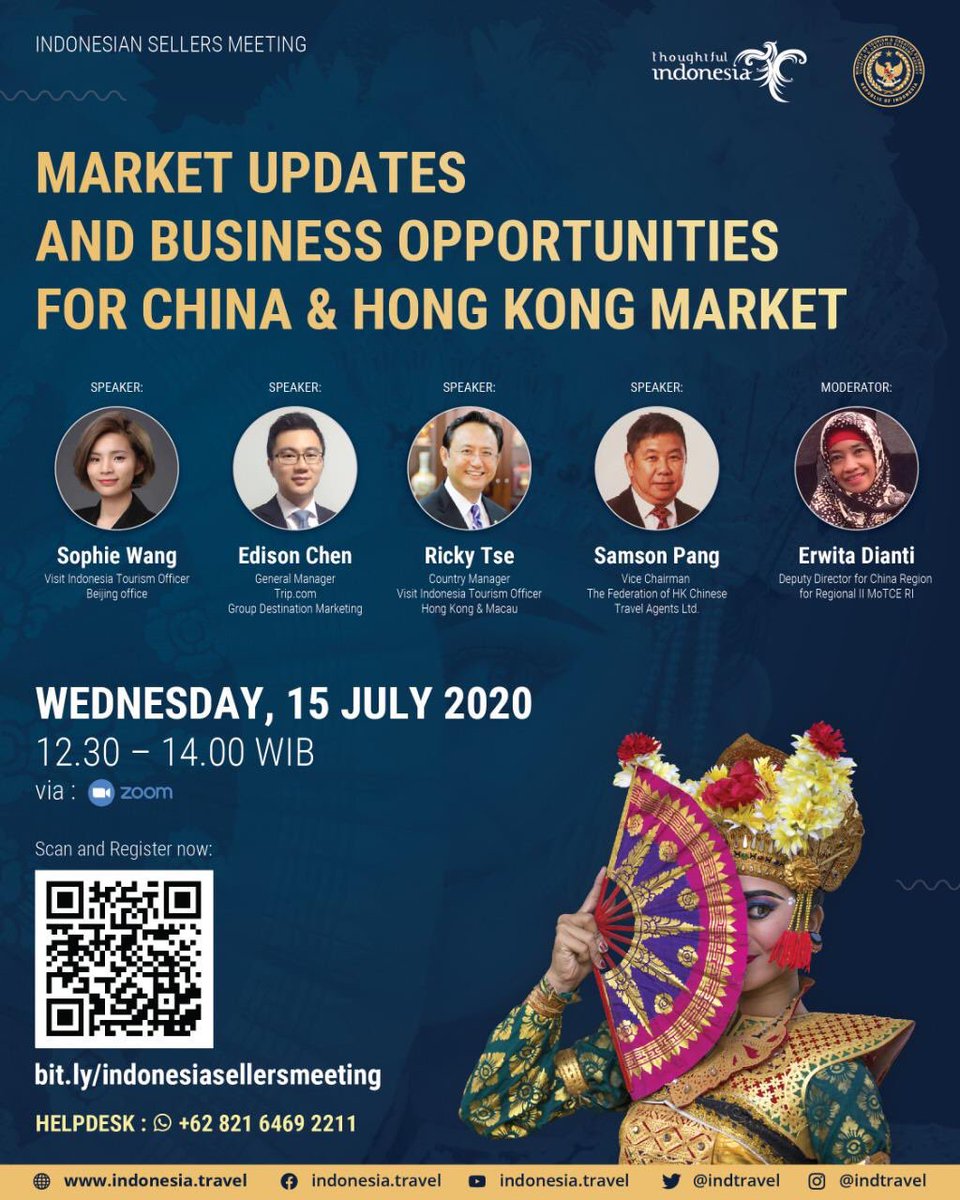 SigitWtj's tweet photo. Starting today #14/7/2020 our #Indonesia Sellers Meeting w/ all 13 markets begin w/ Opening &amp; Keynote Remarks by #DBP #MoTCE @Kemenparekraf @indtravel &amp; #DirGenAspasaf ⁦@Kemlu_RI⁩ #MoFA &amp; then followed by #India #ASEAN &amp; tomorrow w/ #RepKorea #ChinaHK etc #DitRegII #RegIII https://t.co/fQBdYH8RNH