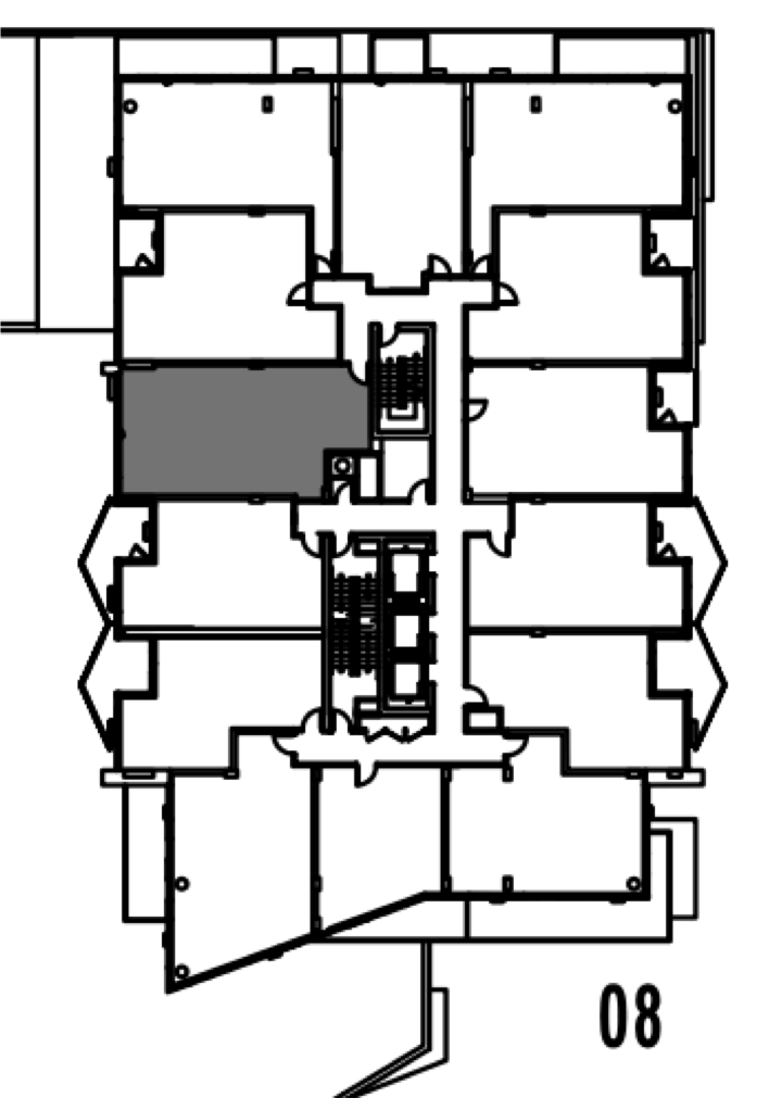 (19) The tower section of the Verve High Rise Condo building in the East Village within Calgary, AB, CA has 11 units per floor with centralized HVAC, three Plumbing Fixture Groups in each unit, and walk out terraces for all the units. It is 25 stories tall.