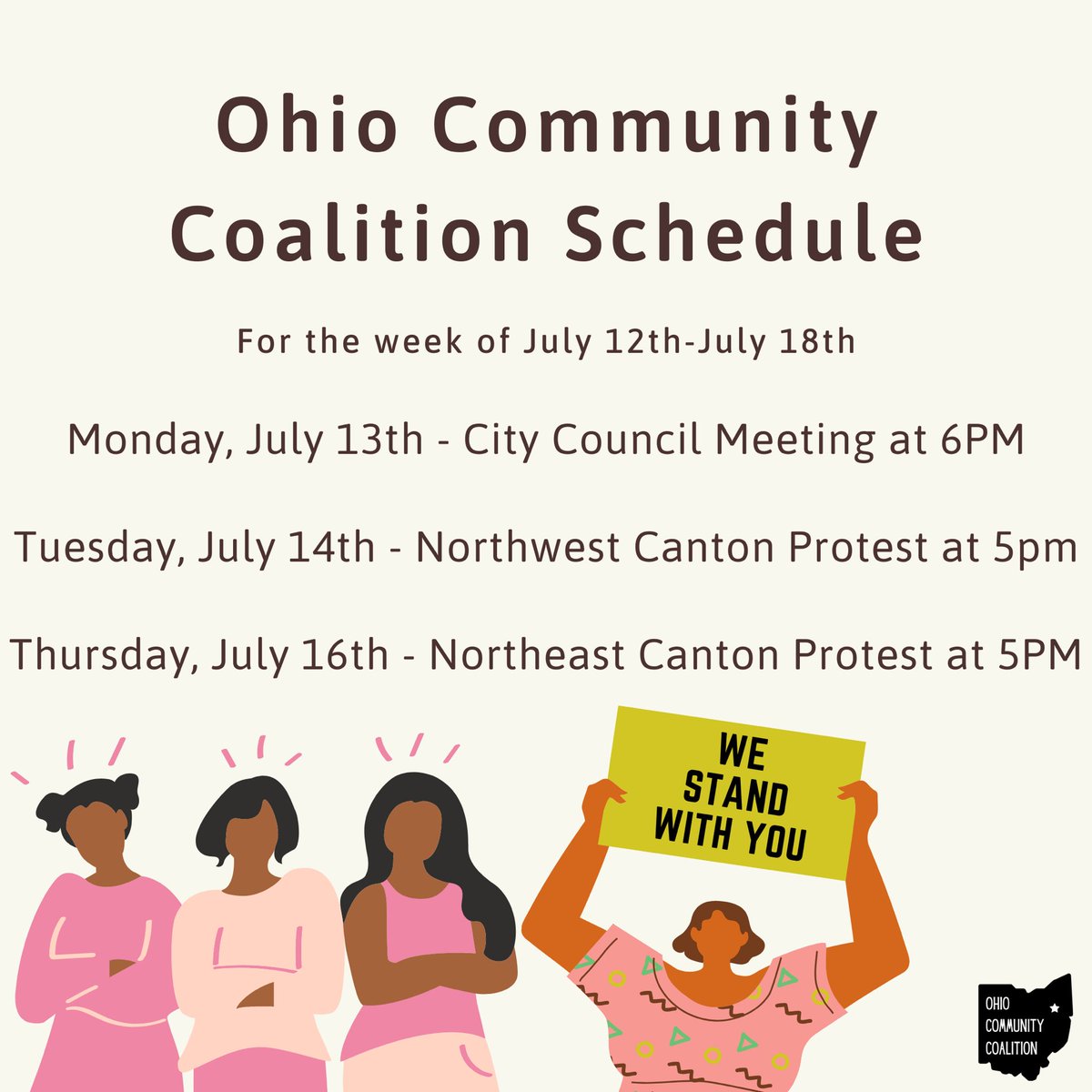 OCC PROTEST SCHEDULE FOR THIS WEEK: